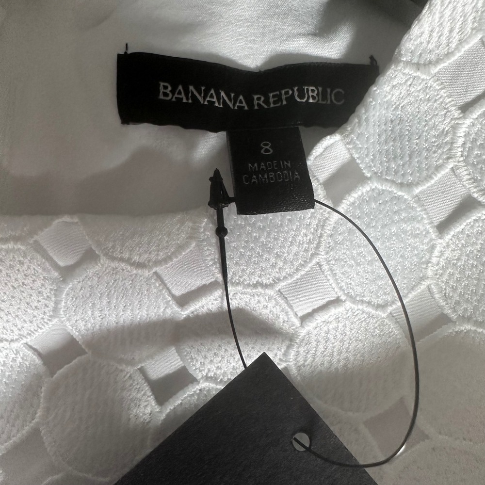 Banana Republic Petite White Scalloped Eyelet Sheath Dress Size 8 - Picture 6 of 7